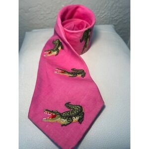 Novelty Necktie Pink Alligator Print Funky Unique Statement‎ Tie Florida Gators